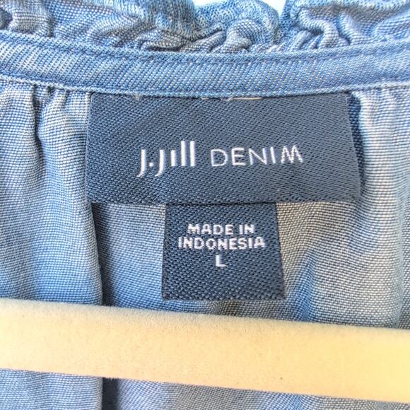 J. Jill Denim Chambray Long Sleeve Ruffle Collar Women's Large - Picture 3 of 9